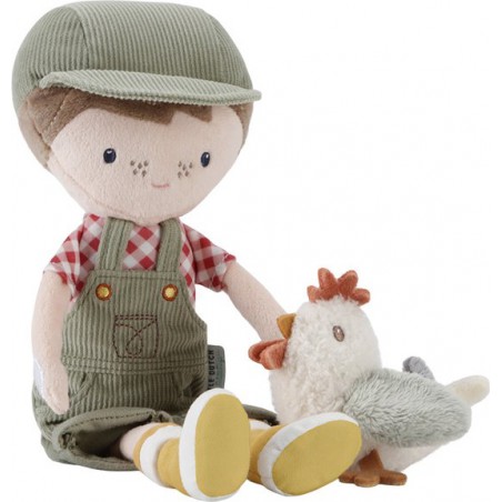 Knuffelpop boer Jim met kip 35cm - Little Dutch