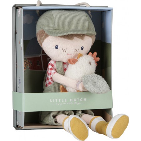 Knuffelpop boer Jim met kip 35cm - Little Dutch