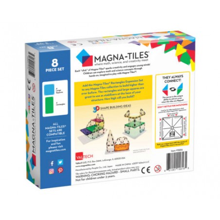 Magna-Tiles: Clear Colors Rechthoeken uitbreiding 8 stuks