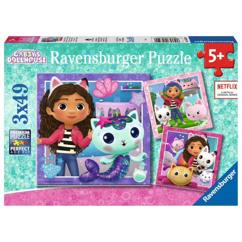 Gabby's Dollhouse, Speeltijd met Gabby, 3x49 stukjes Ravensburger