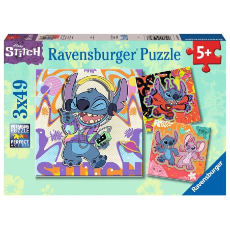 Disney Stitch, Lekker spelen, 3x49 stukjes Ravensburger