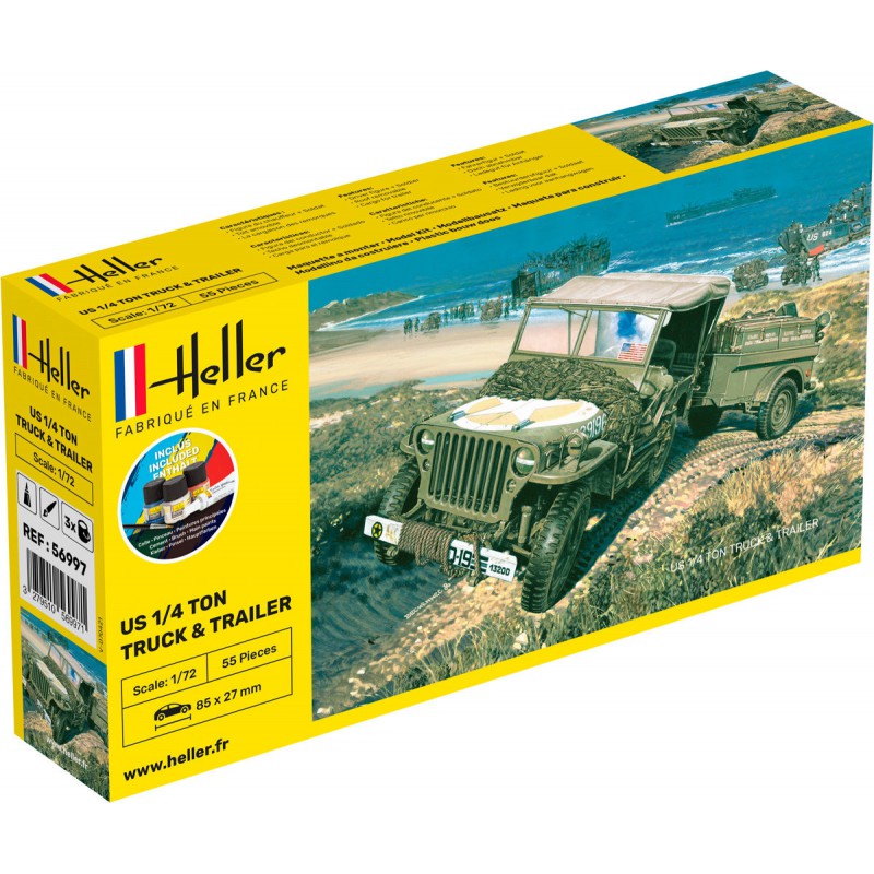US1/4 Ton Truck&Trailer, Starter Kit 1:72, Heller