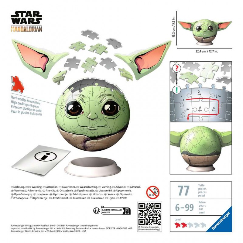 3D puzzelbal, Star Wars, The Mandalorian Grogu, Ravensburger 72 stukjes