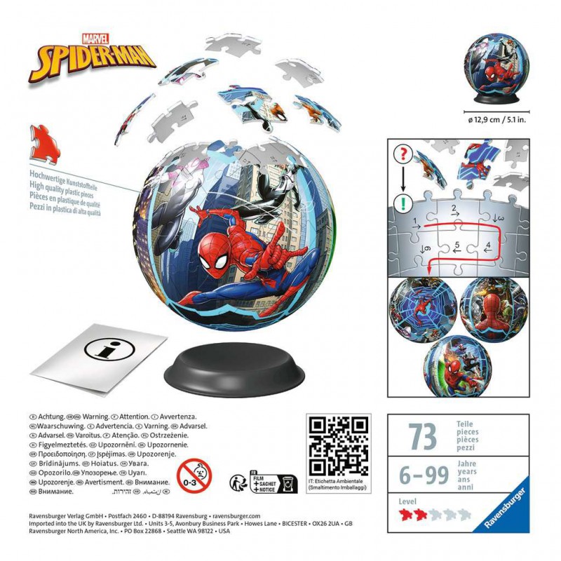 3D puzzelbal, Spiderman, Ravensburger 72 stukjes