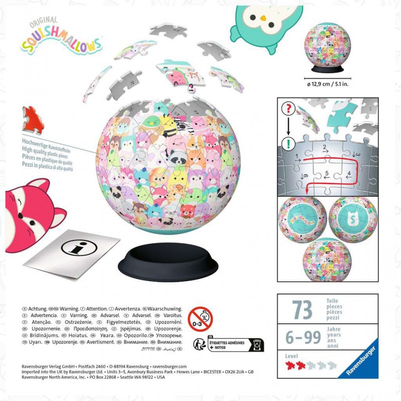 3D puzzelbal, Squishmallows Ravensburger 72 stukjes