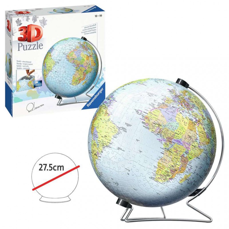 3D puzzelbal, Kinderglobe, geografisch,  Ravensburger 540 stukjes
