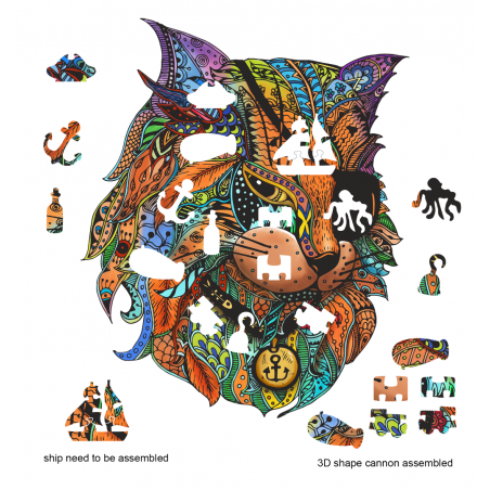 Pirate cat, 116 houten stukjes Rainbowooden Puzzles