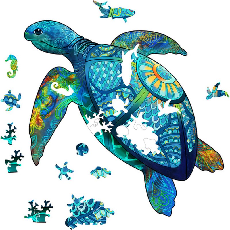 Sea turtle, 125 houten stukjes Rainbowooden Puzzles