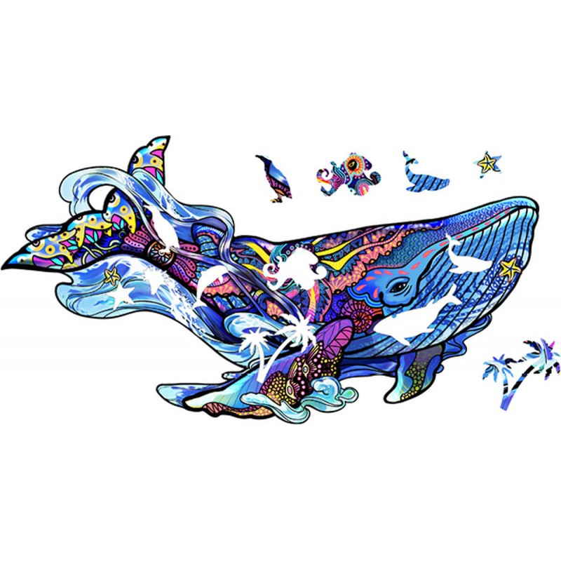 Blue Whale, 101 houten stukjes Rainbowooden Puzzles
