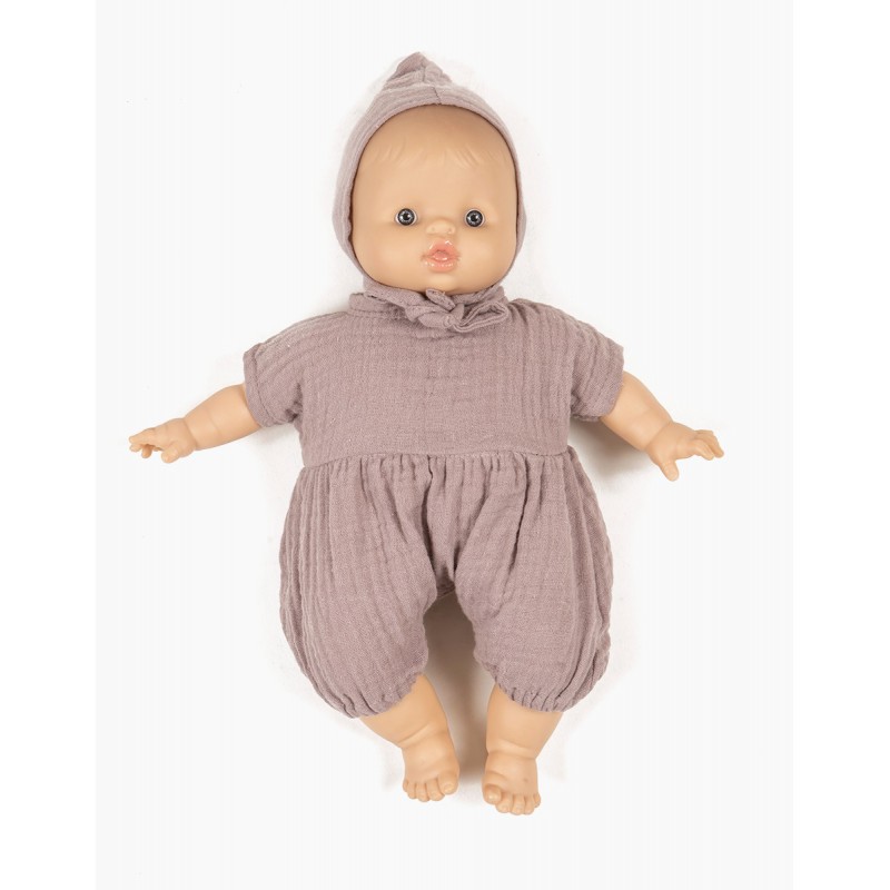 Minikane - Jumpsuit pakje met mutsje paars, kledingset 28cm