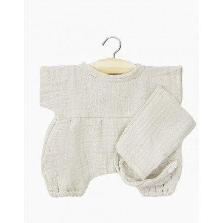 Minikane - Jumpsuit pakje met mutsje beige, kledingset 28cm