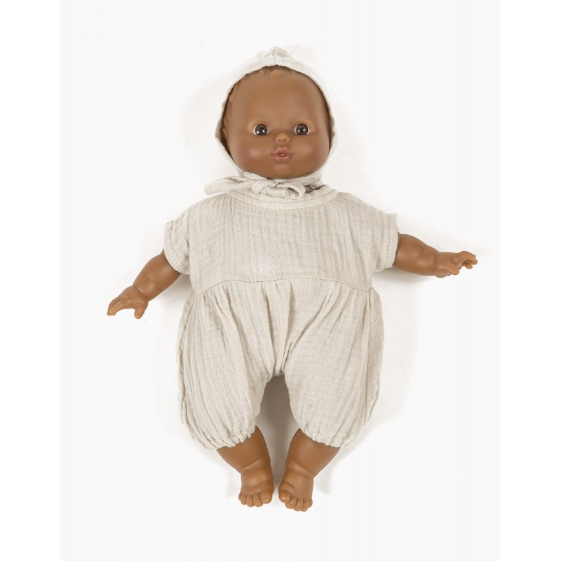 Minikane - Jumpsuit pakje met mutsje beige, kledingset 28cm