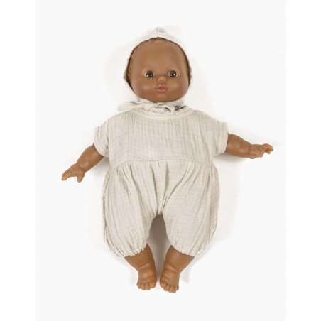 Minikane - Jumpsuit pakje met mutsje beige, kledingset 28cm