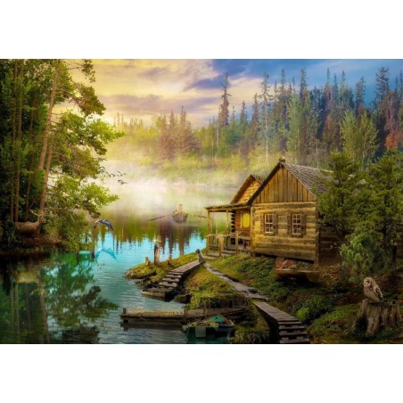 A Log Cabin on the River, Enjoy Puzzle 1000stukjes  Afm. 48x68cm