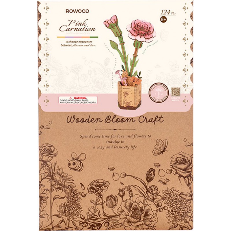 Pink carnation Wooden bloom craft, Rowood Robotime
