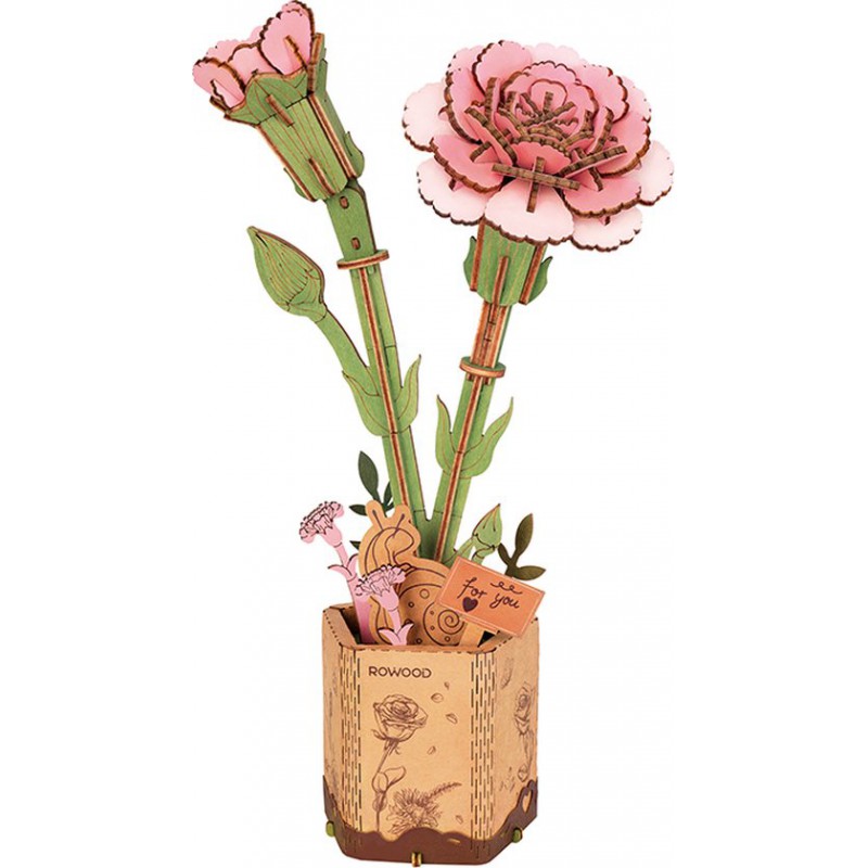 Pink carnation, Wooden bloom craft, Rowood
