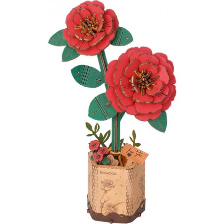 Red Camellia, Wooden bloom craft, Rowood