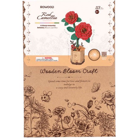 Red Camellia, Wooden bloom craft, Rowood