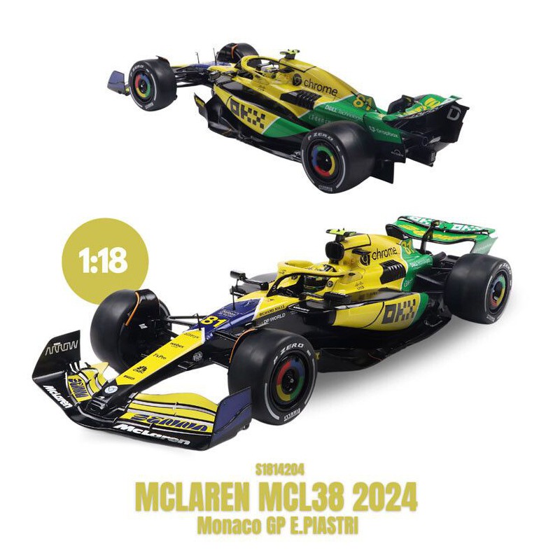 McLaren MCL38 F1 Team Nr81 O. Piastri Monaco GP '24 2e (Geel) - 1:18 - Solido