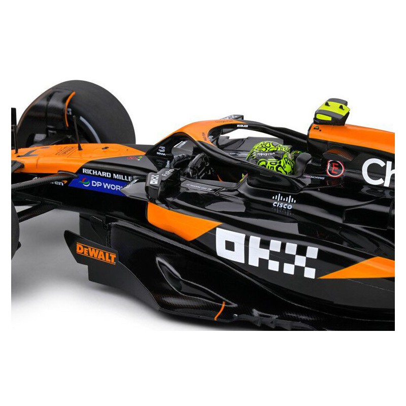 McLaren MCL38 F1 Nr4 Lando Norris Miami GP '24 1e (Zwart/Oranje) - 1:18 - Solido