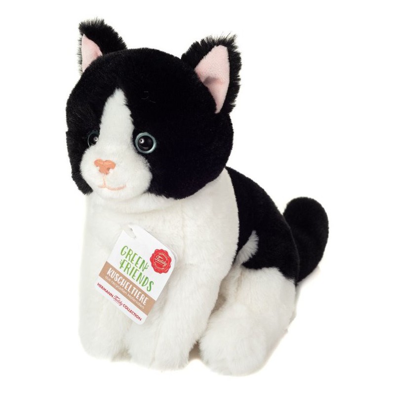 Hermann Teddy - Kat zittend zwart-wit 20 cm