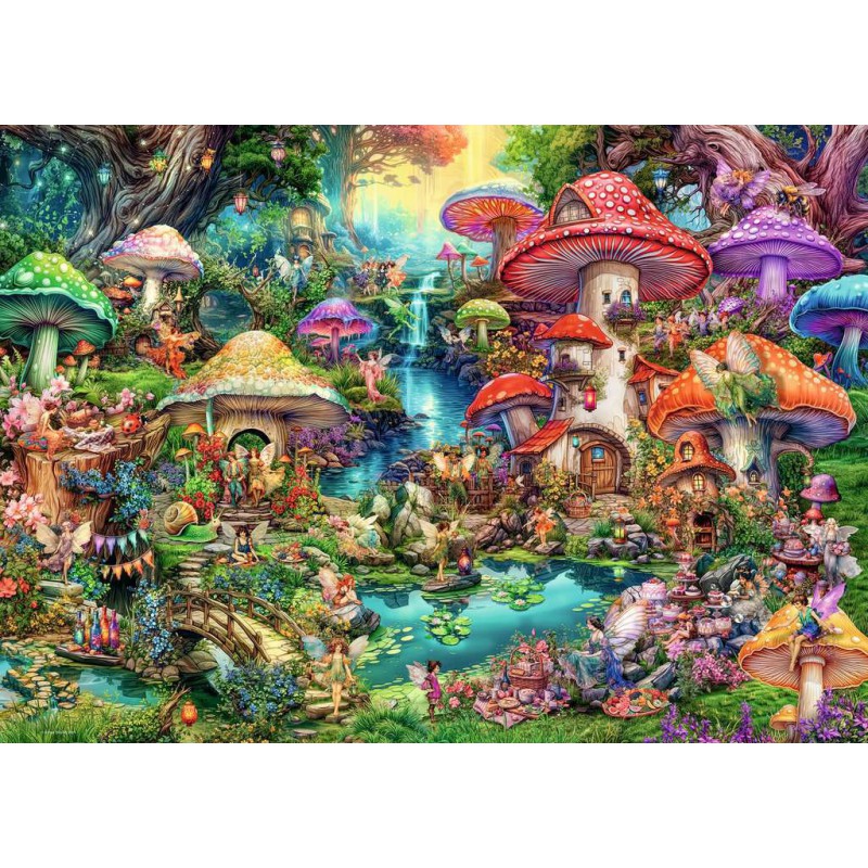 1000stukjes puzzel Ravensburger Merry mushroom village