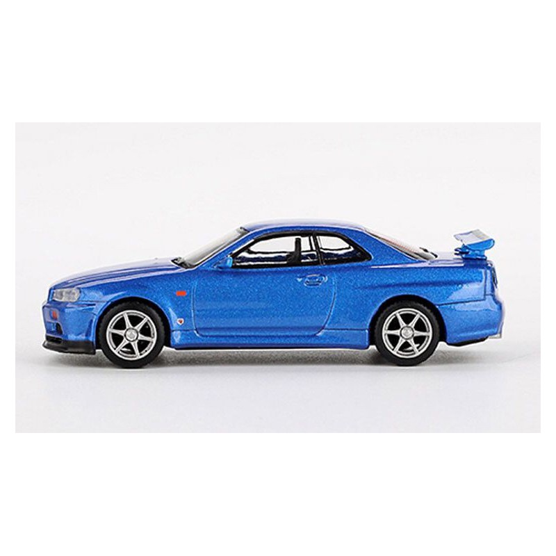 Nissan Skyline GT-R (R34) V-spec '99 (blauw) 1:64, Mini GT (759)