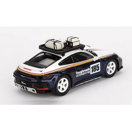 Porsche 911 (992) Dakar Rally nr185 '23 (wit/blauw metaal) 1:64, Mini GT (805)