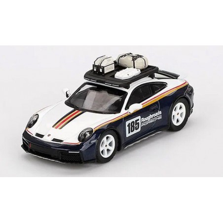 Porsche 911 (992) Dakar Rally nr185 '23 (wit/blauw metaal) 1:64, Mini GT (805)