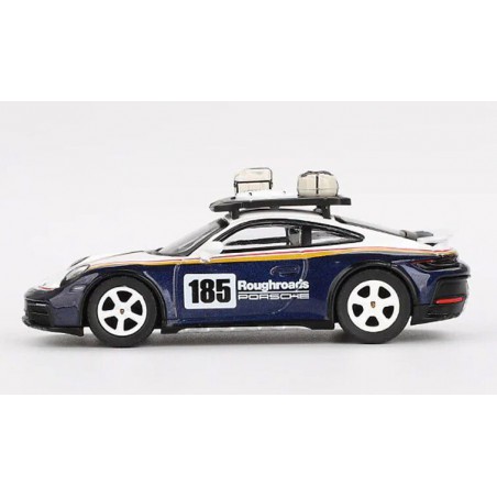 Porsche 911 (992) Dakar Rally nr185 '23 (wit/blauw metaal) 1:64, Mini GT (805)