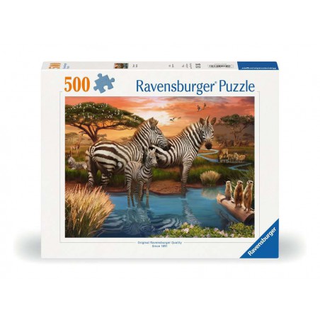 Zebra's bij de drinkplaats - 500 stukjes Ravensburger