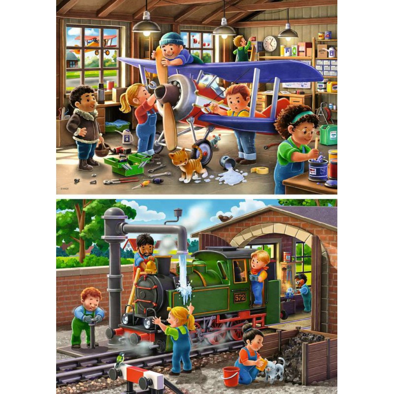Ravensburger  2*24stukjes Airplane and Train repair
