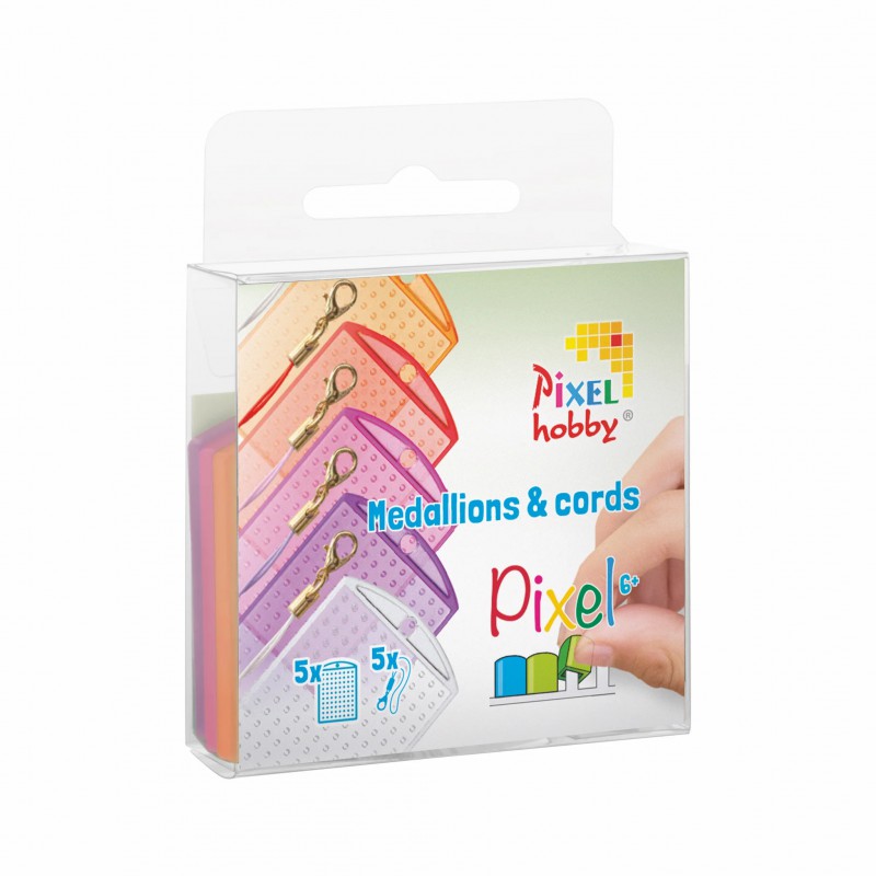 Pixel hobby, 5 medaillons/ color cords - Roze-oranje transparant
