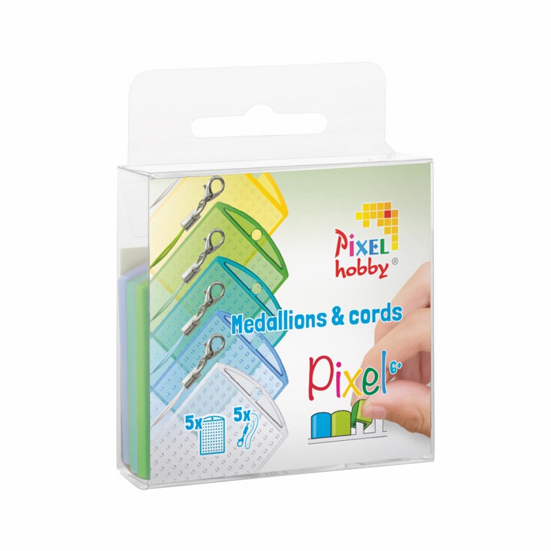 Pixel hobby, 5 medaillons/ color cords - Groen-blauw transparant