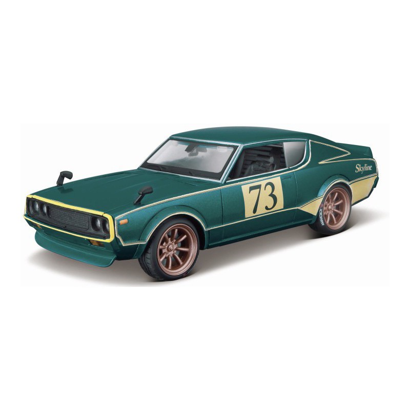 Nissan Skyline 2000 GTR #73 (TOYKO MOD) 1973 (metaal groen), 1:24, Maisto