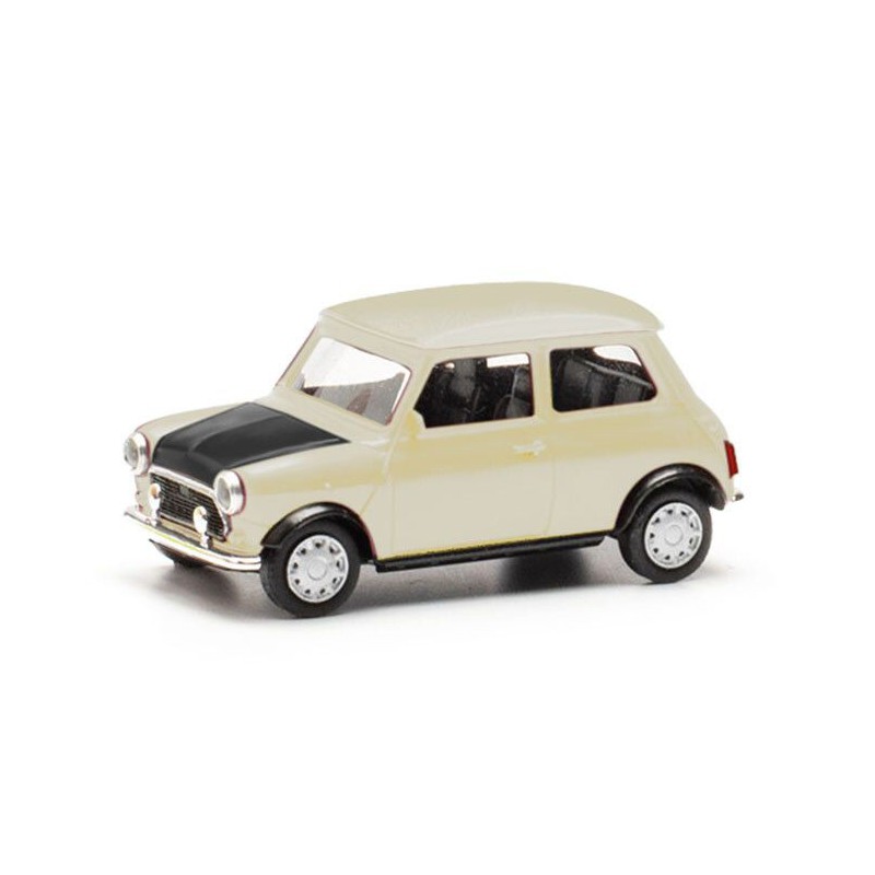 Mini Cooper Mayfair + schijnwerper, (wit) (rechts gestuurd) 1:87, Herpa