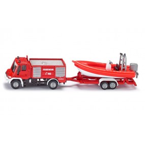 Siku 1636 - Unimog brandweer met boot