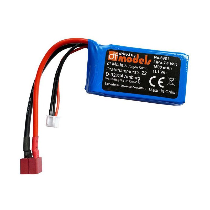 LiPo Accu 2S - 7,4 Volt - 1500mAh - T-Plug, DF Models