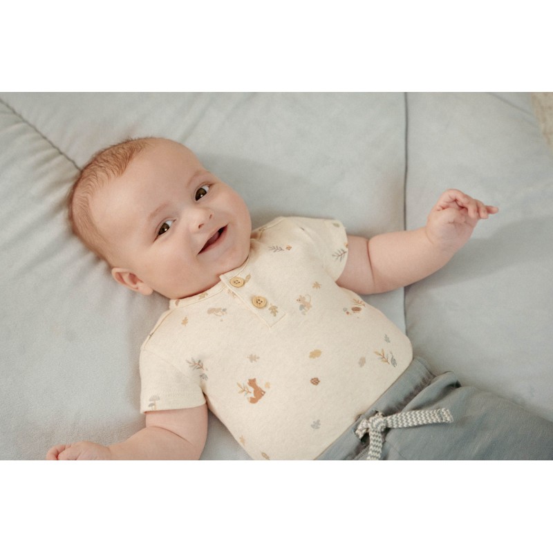 Romper korte mouw, zand - Forest Friends, Little Dutch