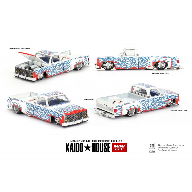 Chevrolet Silverado Dually on Fire V2 1:64, Mini GT