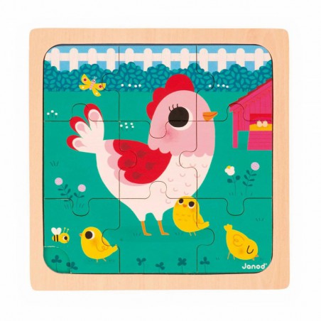 Janod, Kip Henriette, 9 stukjes puzzel Janod, Kip Henriette, 9 stukjes puzzel