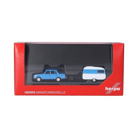 Wartburg 353 `82 & Qek-Junior caravan (blauw) 1:87, Herpa