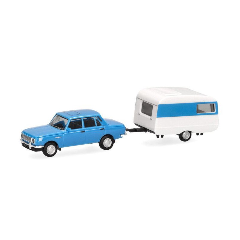 Wartburg 353 `82 & Qek-Junior caravan (blauw) 1:87, Herpa