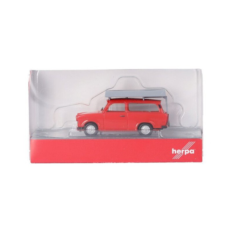 Trabant 601 S Universal + daktent (rood) 1:87, Herpa