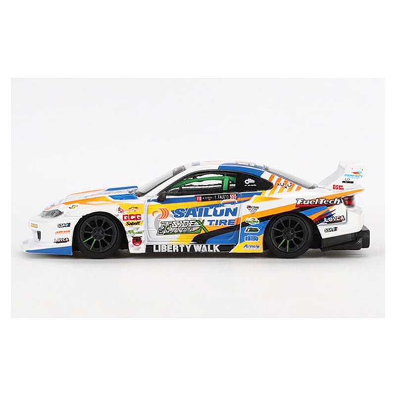 Nissan Silvia S15 LB-Super Silh. Nr.555 Form. drift Japan '23 (Wit) 1:64, Mini GT