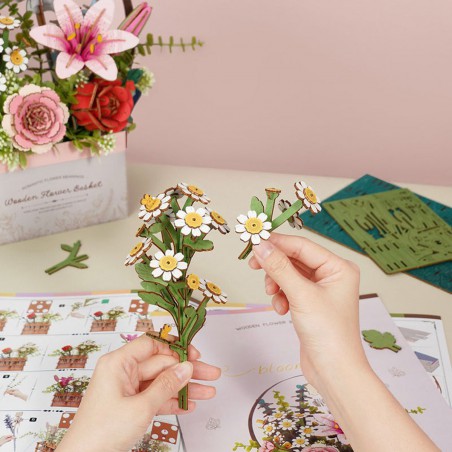 Houten bloemen mand Wooden Flower Basket, Wooden bloom craft, Rowood Robotime