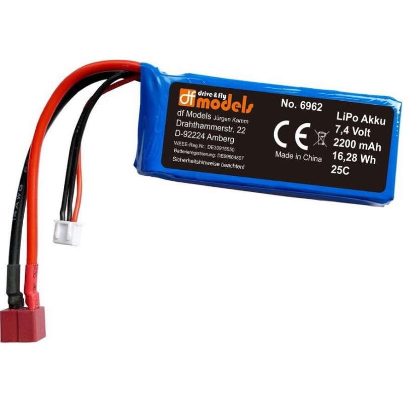 LiPo Akku 7.4 Volt - 2200mAh - 16,28 Wh, DF Models