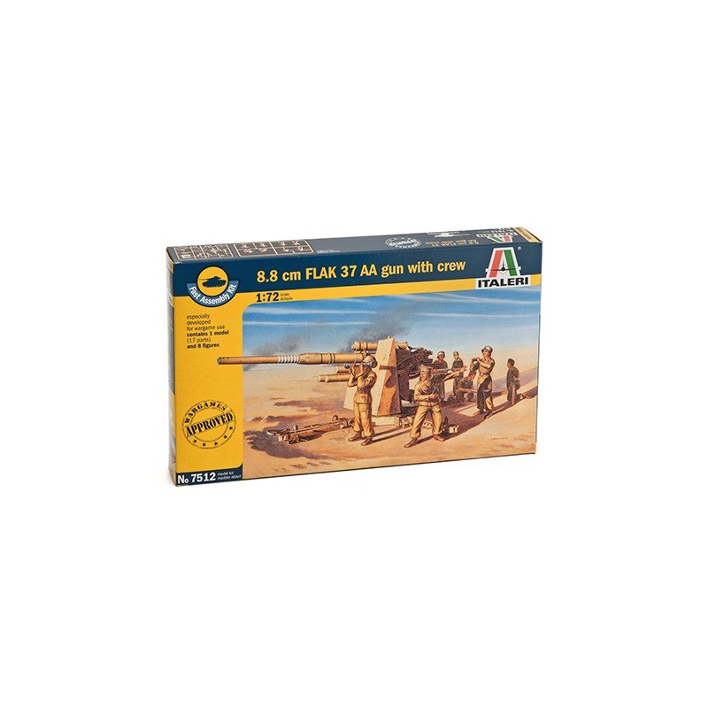 8.8 cm FLAK 37 AA gun with crew, 1:72, Italeri