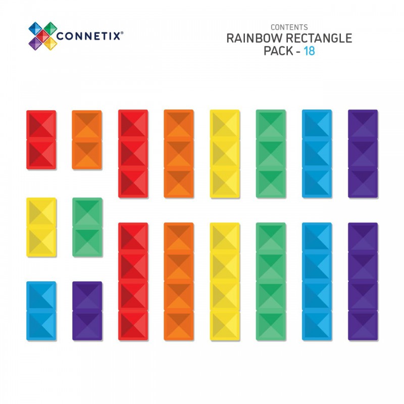 Connetix - Regenboog rechthoek pakket, 18 stuks