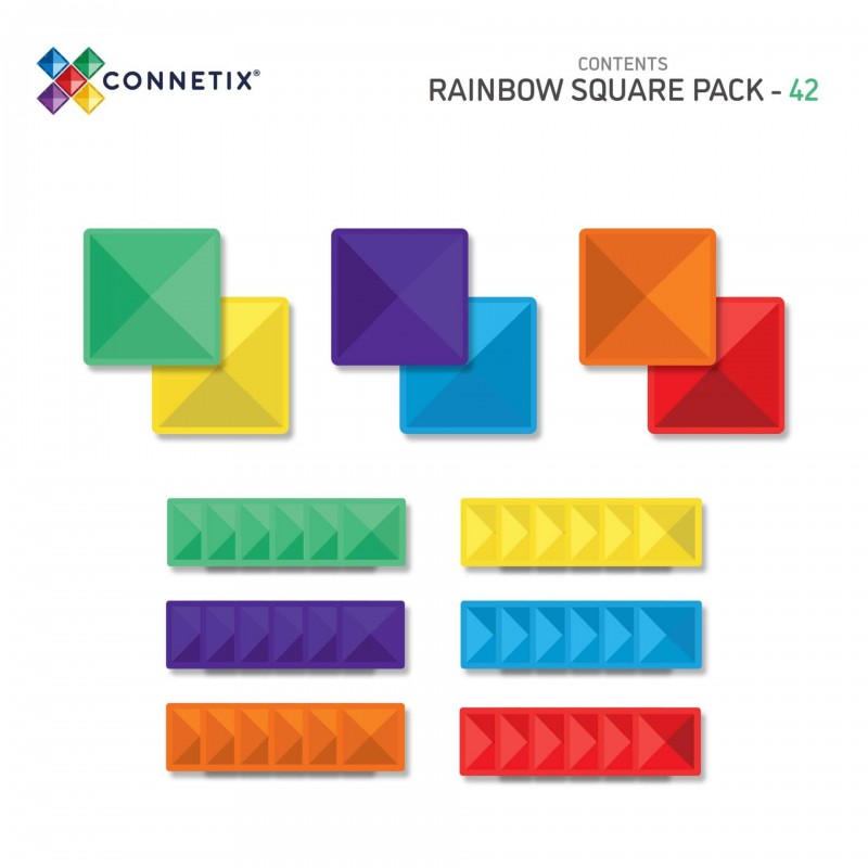 Connetix - Regenboog vierkant pakket, 42 stuks